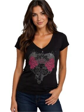 Key Closet Key Swarovski Studded Women’s Black Short Sleeve Tee Size Small